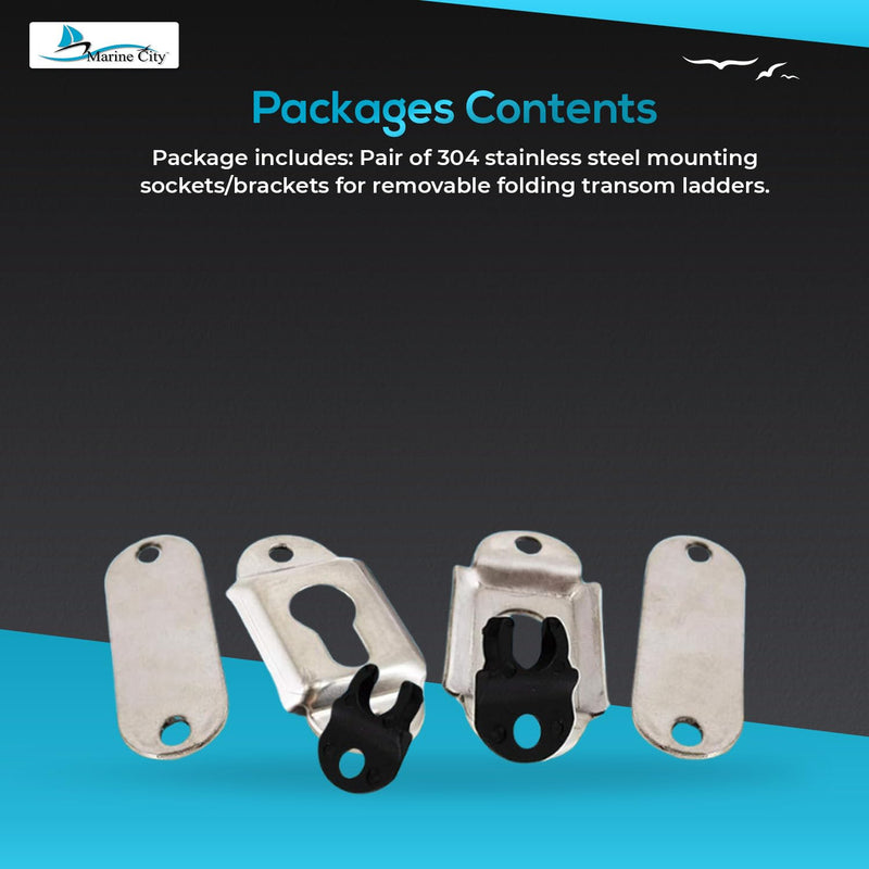 MARINE CITY 304 Stainless Steel Mounting Sockets/Brackets for Removable Folding Transom Ladders