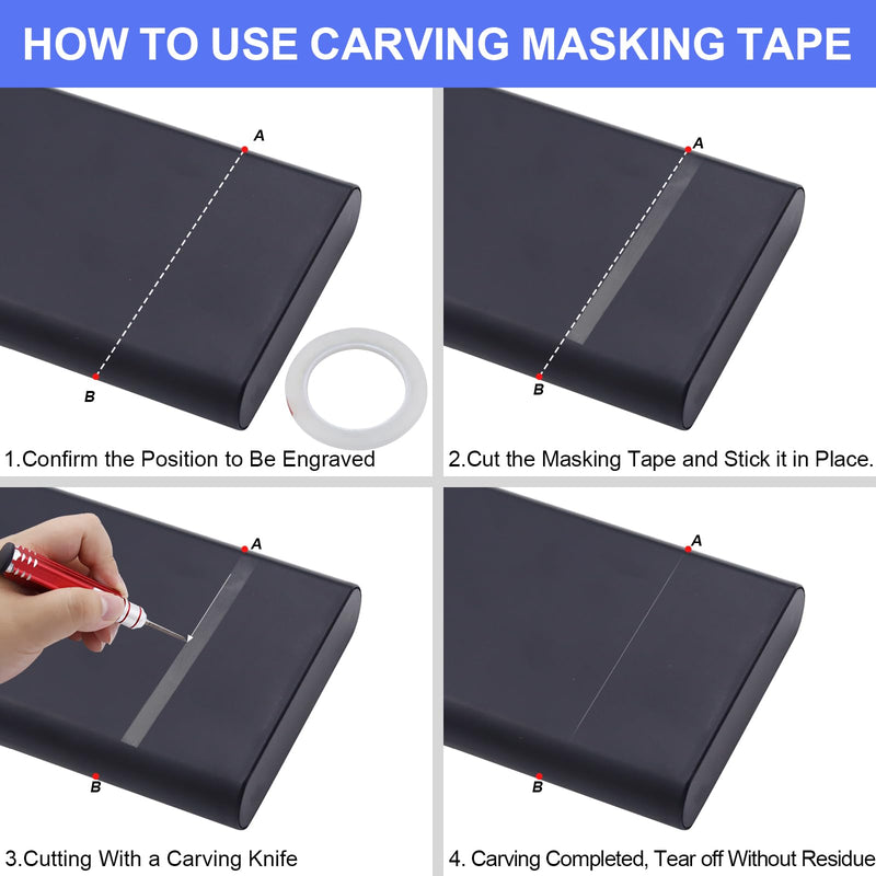 Prime Model Scriber Gundam Resin Carved Scribe Line Hobby Cutting Tool Chisel, 7 Model Chisel Blades (0.1/0.2/0.4/0.6/0.8/1.0/2.0mm) with Rubber Cap + Carving Masking Tape 3mmx20m (Red)
