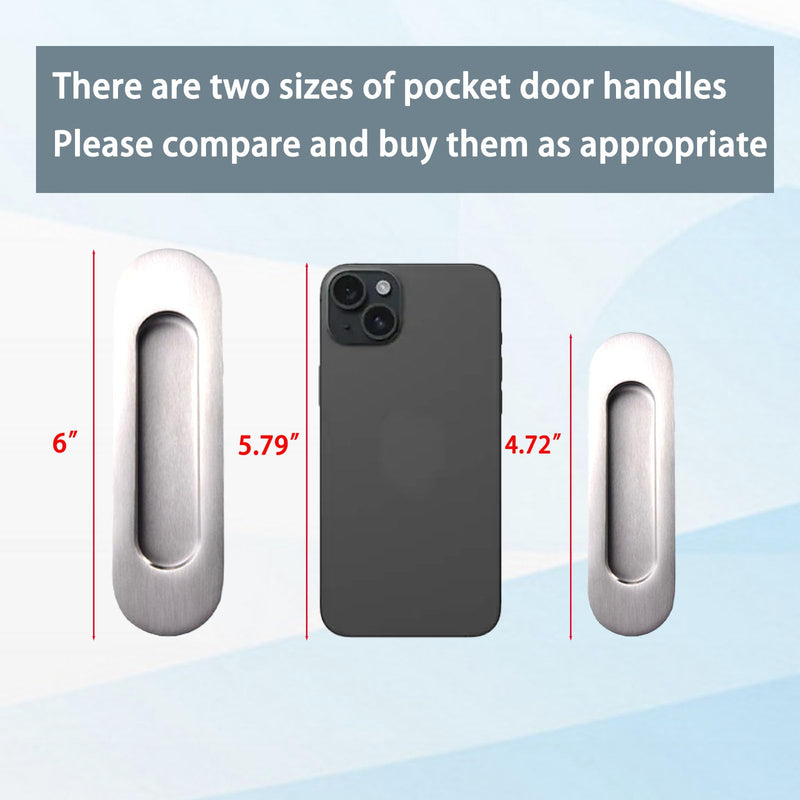 Pocket Door Handle with Edge Pull,6 inch Oval Recessed Flush Pocket Door Pulls,304 Stainless Steel Pocket Door Hardware, Hidden Edge Pull with Push Automatic Bounce Switch,Silver Silver 6 Inch