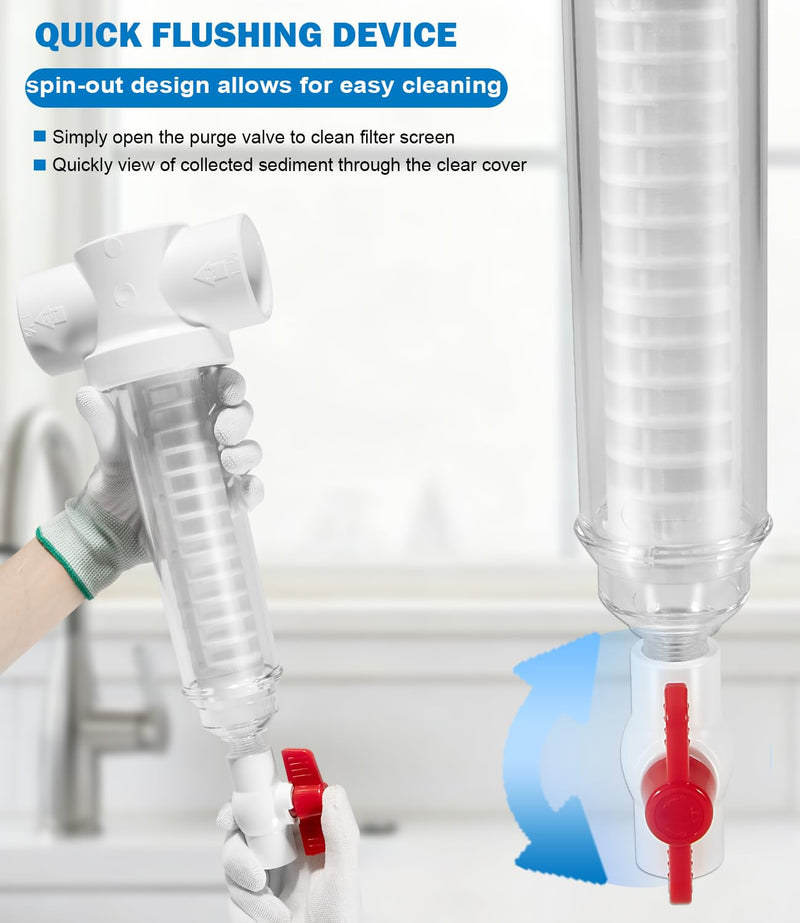 1-1/2" Spin Down Sand Separator for 50 Gpm Sediment Water Filter System, PVC Slip Fit Connections, 100 Mesh