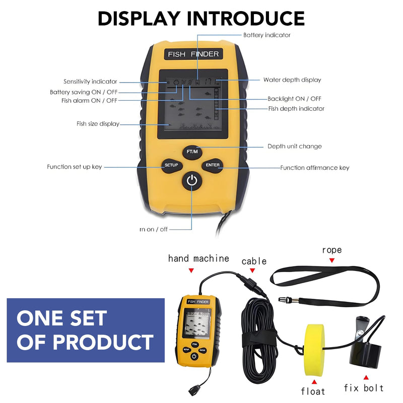 Portable Fish Finder Handheld Sonar Depth Finder for Kayak Boat Ice and Shore Fishing 100m Range with Transducer Fishing Alarm Underwater Contour TL88