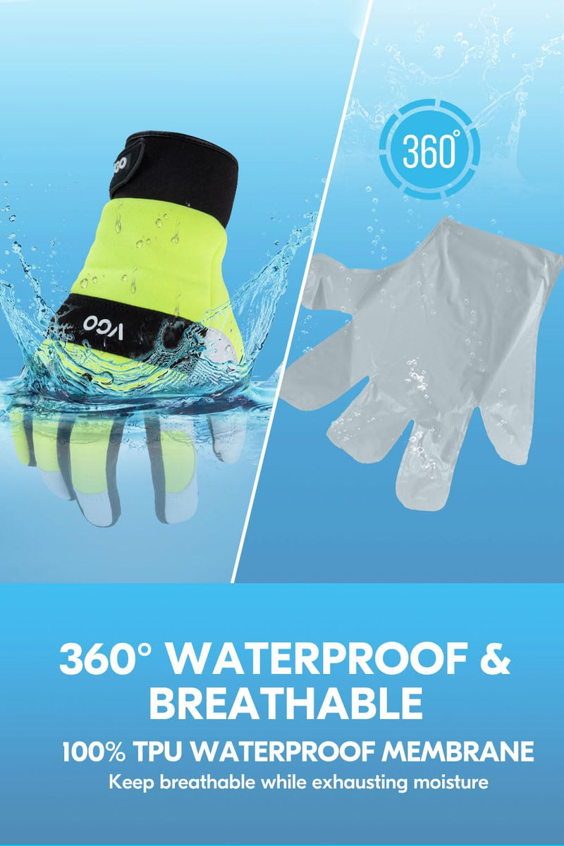 Vgo... Men's Winter Work Gloves,Waterproof,Impact Reducing,Leather Palm,Touchscreen for Construction,Cold Storage,Outdoor Medium Green