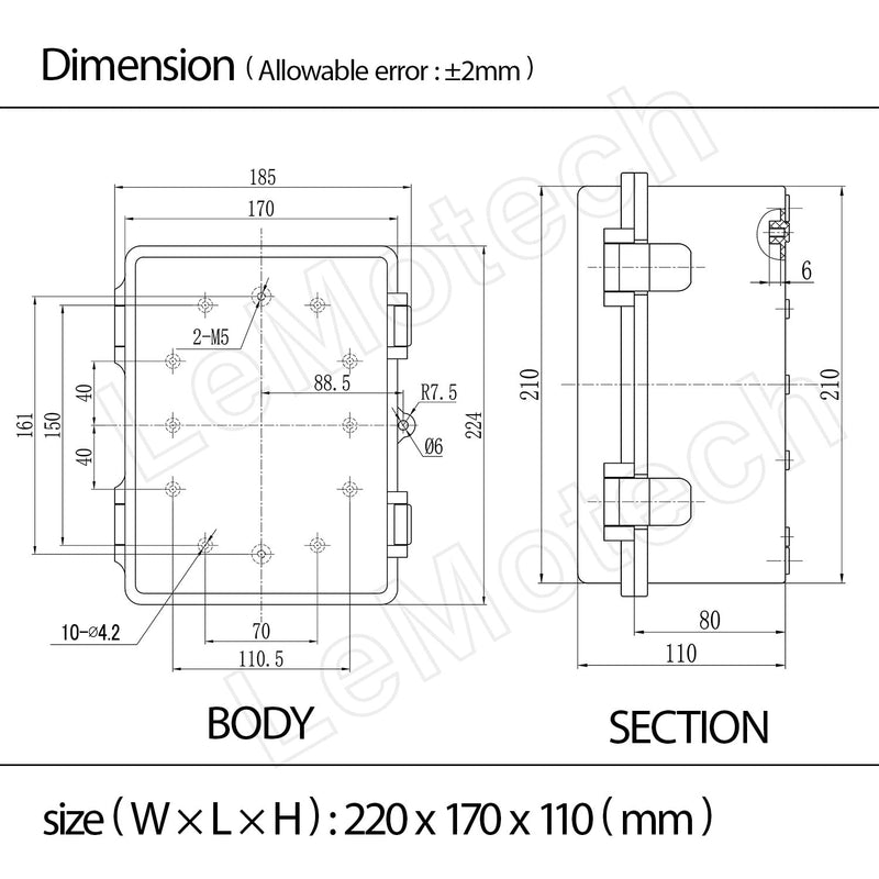 ABS Plastic Dustproof Waterproof IP65 Junction Box Hinged Shell Universal Electrical Project Enclosure Gray, with PC Transparent Clear Cover 8.7 x 6.7 x 4.3inch(220 x170 x110mm) 8.7" x 6.7" x 4.3"