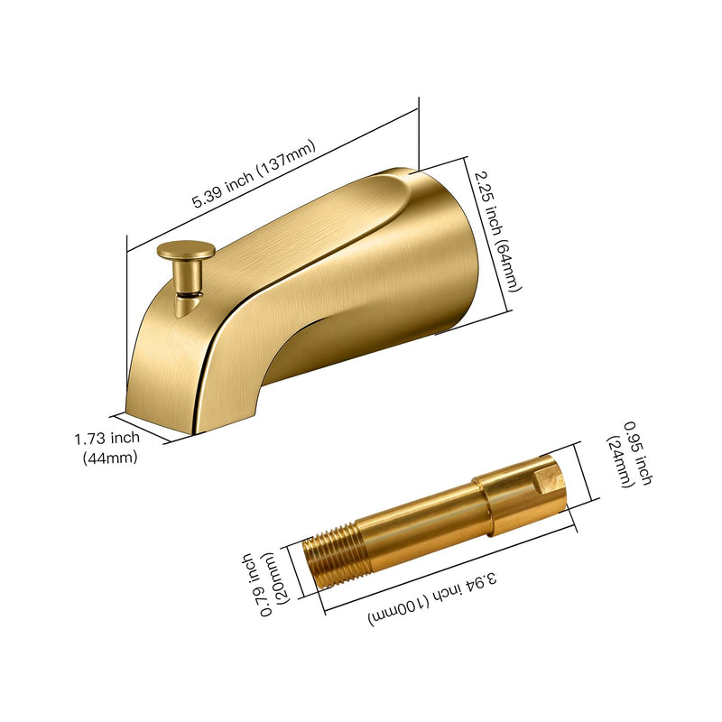 Tub Spout with Diverter, Heavy Duty All Metal Bathtub Faucet with Brass,Shower Slip-on Bathtub Faucet for 1/2 Inch Copper Pipe,5-3/8 Inch Bath Tub Faucet Replacement,Brushed Gold Brushed Gold