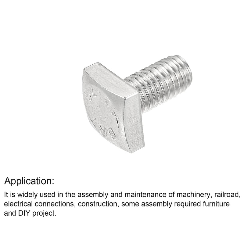 uxcell Square Head Bolt, 10pcs M6x10mm Fully Thread 304 Stainless Steel Grade C Square Machine Screws