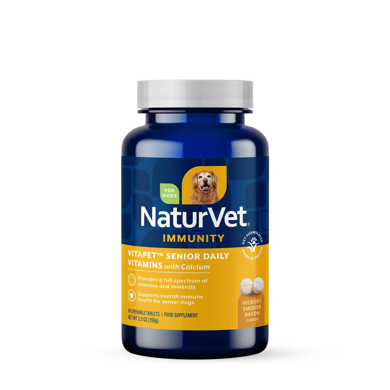 NaturVet –VitaPet Senior Daily Vitamins for Senior Dogs – Plus Glucosamine – Full Spectrum of Vitamins & Minerals – Enhanced with Glucosamine for Added Joint Support – 60 Time Release Tablets 60 Chewable Tabs
