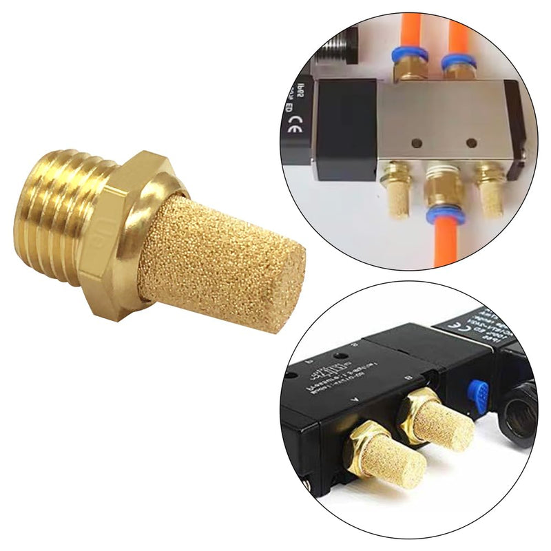 10PCS Brass 1/8 NPT Male Air Pneumatic Mufflers Hex Sintered Exhaust Muffler Silencer Filter Air Line Fitting 1/8"NPT Male-10PCS