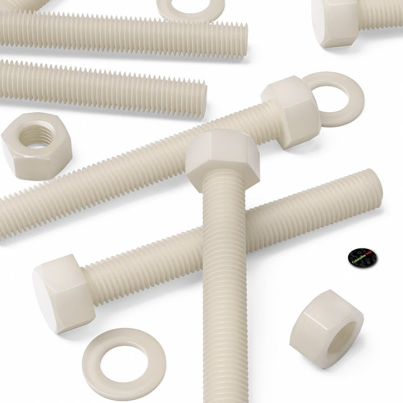 5X Natural Nylon PA66 Hex Head Plastic Bolts, Nuts & Washers, M20 x 150 mm, Fastener, (25/32 x 5 29/32 in)