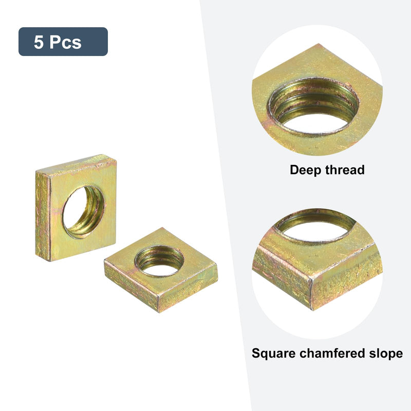uxcell M6-1x3.2 Square Nuts, Carbon Steel Zinc Plated Coarse Thread Square Nuts Fasteners for Home Repairs and Professional Engineering, Colorful 5pcs M6-1x3.2mm 5