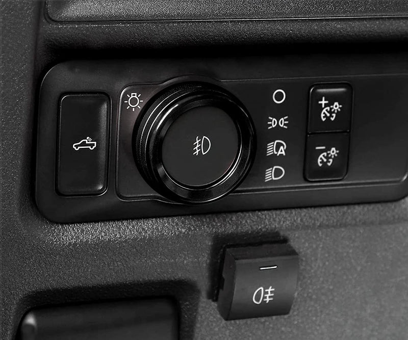 for Ford F150 2021 2022 2023 2024 2025 Knob Air Conditioner Switch & Trailer & 4WD & VOL & Headlight Button Ring Trim, Black Aluminum, 7pcs