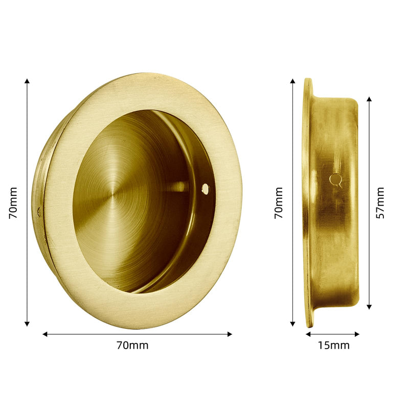 Recessed Pocket Door Pull Handles, Round Finger Flush Pulls Sliding Closet Door Handle Brushed Gold 304 Stainless Steel (4 Pack) 2.75 Inch Stainless Steel Gold(4 Pack)