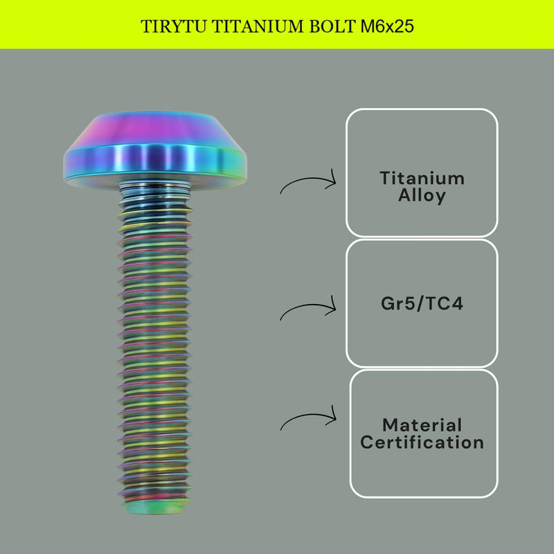 Titanium Bolts M6X25mm, 6PCS, Colorful | Lightweight Design, Ideal for Humid/Salty Environments, M6 Hex Screws, For Motorcycle Brake Calipers & Bicycle Brake Systems M6X25