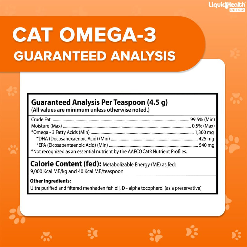 Liquid Health Pets Wild Caught Omega 3 Fish Oil for Cats - Liquid Omega 3 Supplement for Cats with EPA+DPA+DHA - Reduce Itching, Support Joint, Immunity, Brain, Heart Health - Made in the USA (2 Pack) 2 Pack