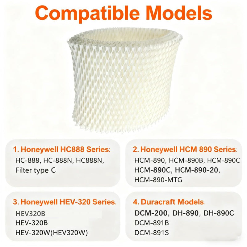 Replacement Humidifier Filter Compatible with Honeywell HC-888N/HC-888, Filter C, HCM-890, HEV-320 Series & Duracraft DCM-200/DH-890, High Absorbency Wicking Filter, Pack of 2 2 Pack