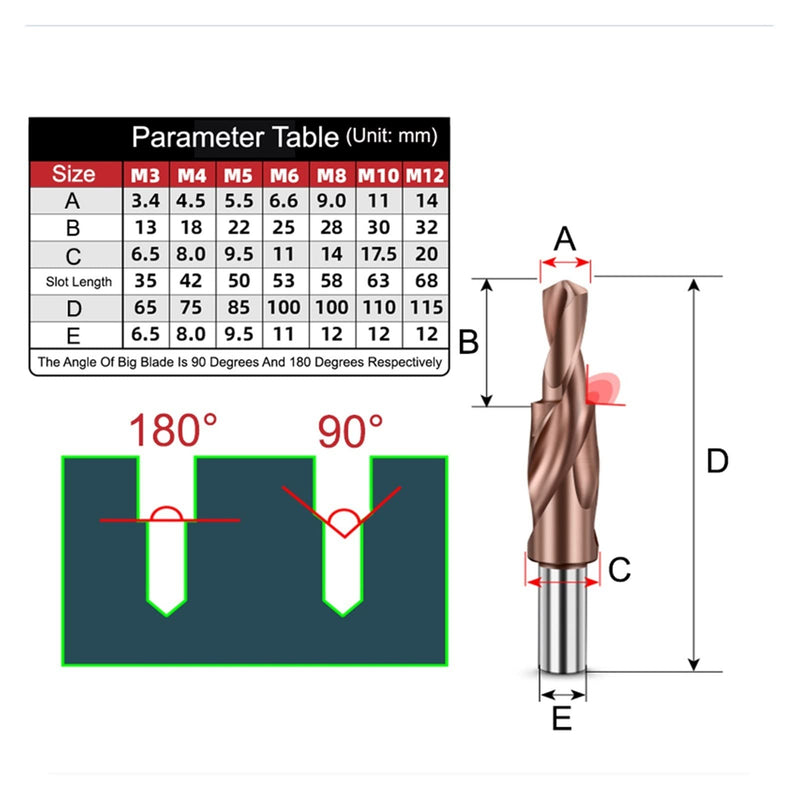 M35 HSS-CO Cobalt Two Stage Step Drill Bit Screw Counterbore Twist Countersink Drill for Stainless Drilling and Chamfering M10 90