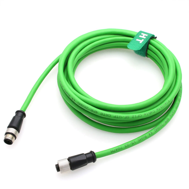 Cable for Industrial Control Automation IO Link Fieldbus NMEA2000 Sensor Device Network CAN Bus, M12 5 Pin, 60V 2A, CAT6, Shielded, Waterproof, Green, 4M