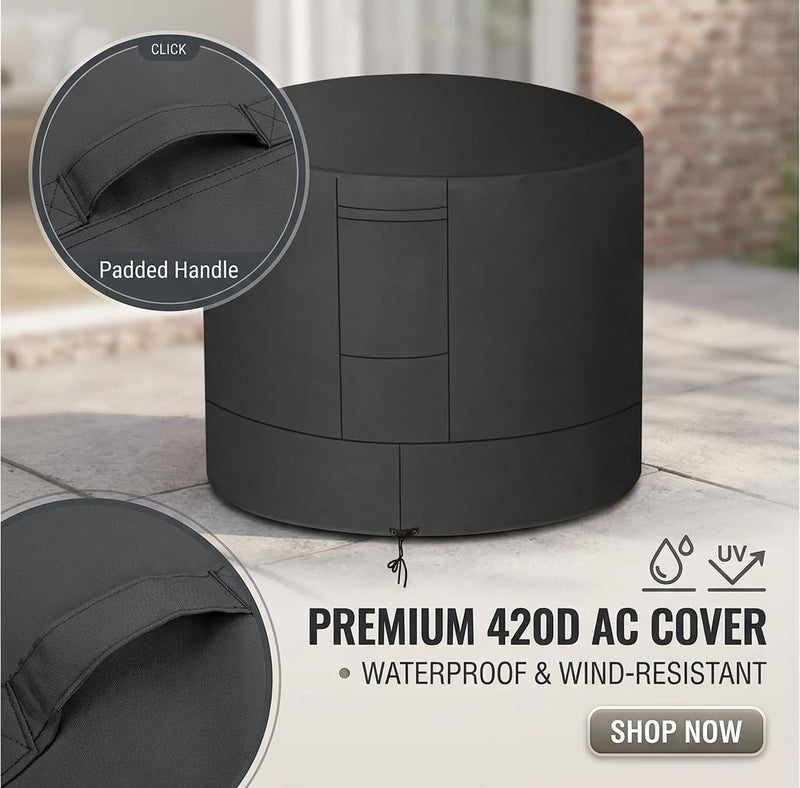 Winter Air Conditioner Covers for Outside Units - 34 x 34 x 30 inches Water Resistant AC Unit Covers Outdoor - American Standard Furniture Universal Cover (Round) - Black Round - 34”D x 30”H