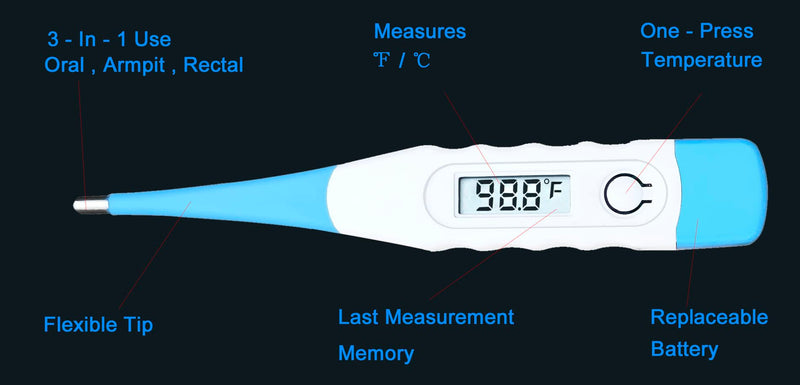 Oral Thermometer, Digital Thermometer for Oral, Rectal or Under Arm Use (A, Pack of 4)