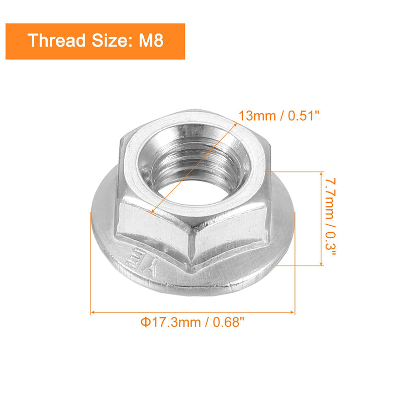 uxcell Flange Left Hand Nuts, M8x1.25mm 304 Stainless Steel Serrated Flange Left Hand Reverse Nuts for Assembling and Fastening, Silver 5pcs 5