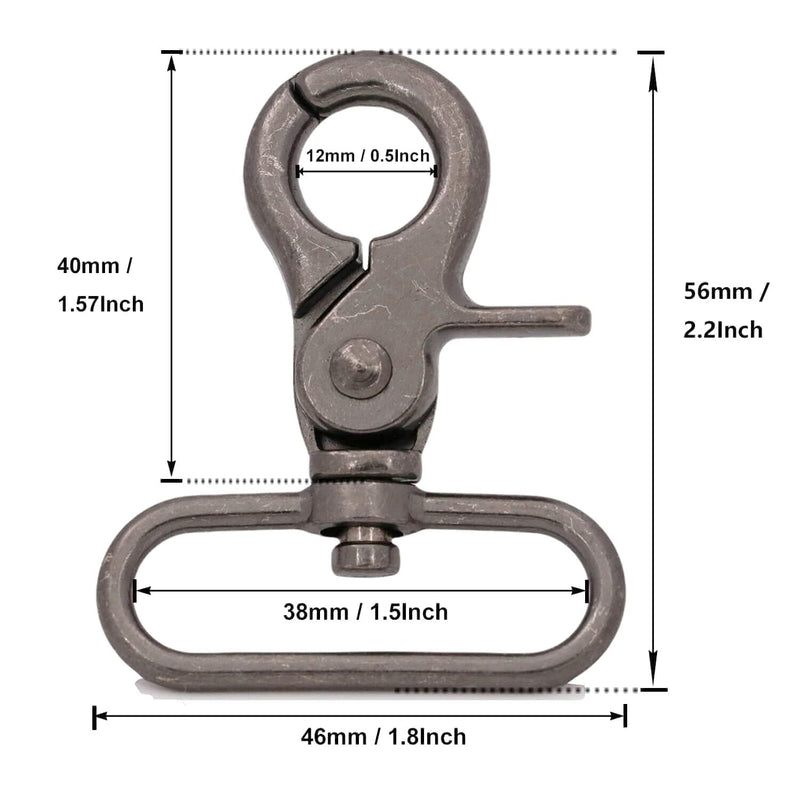 BIKICOCO 1-1/2'' Swivel Trigger Snap Hook Lobster Claw Clasp Spring Loaded Clip, Oval-Ring Ended, Gunmetal - Pack of 10 1-1/2'' Eyelet Gunmetal x 10 Pcs