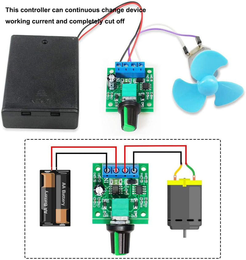 2pcs PWM Low Voltage Motor Speed Controller DC 1.8V 3V 5V 6V 12V 2A 1803BK 1803B Adjustable Driver Switch with Speed Control Knob 12V-5pin