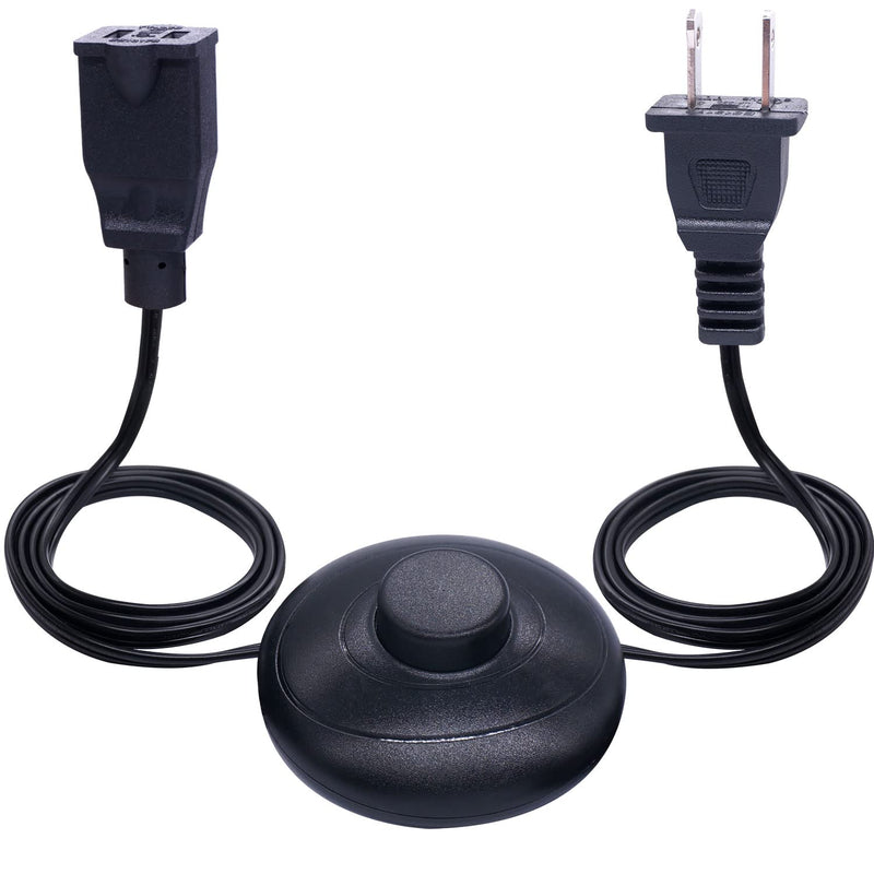 Twidec/Foot Switch Floor Black Foot Pedal Push Switch Round Inline Lamp Light On-Off Control Foot Switch 3A 125VAC with 5.9FT 16AWG 2-Prong Polarized Extension Cord N-012-1.8MX