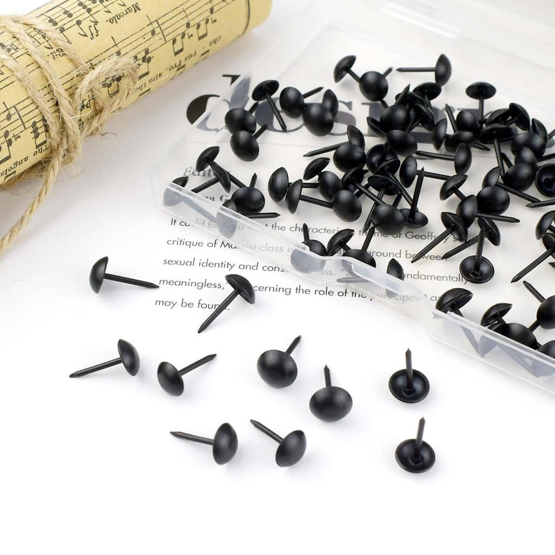 100 Pcs Black Upholstery Tacks Furniture Tacks Decorative Upholstery Nails Metal Thumb Tacks Round Head Upholstery Pins for Cork Board DIY Projects Home Decor Upholstered Sofa Decorative Nails