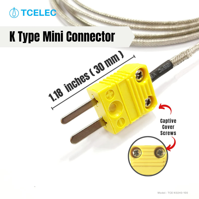 TCE-K02H3-100 K Type Thermocouple Metal Probe for Furnace K-Type Input Instrument Thermocouple Sensor Temperature Available from 77°F to 1112°F