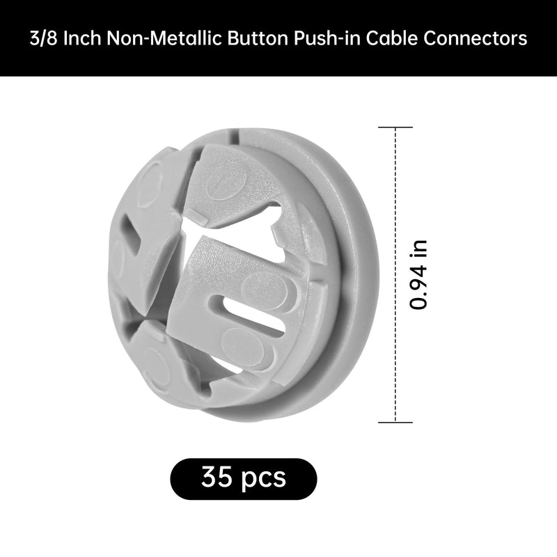 35 Pcs 3/8 in. - 1/2 in. Non Metallic Button Push-in Bulk Connector, Plastic Cable Connector Electrical Conduit Fittings, Fits 1/2-Inch Knock Outs 35