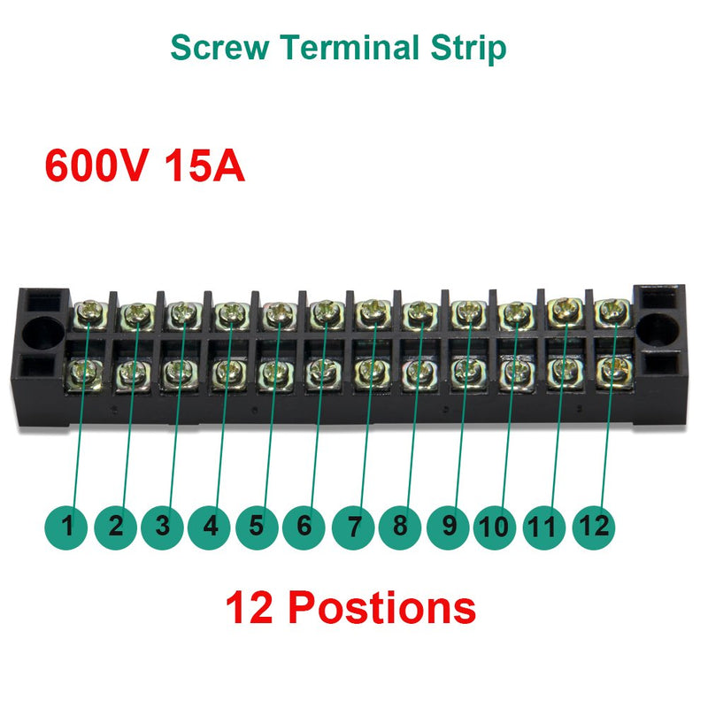 MILAPEAK 10pcs (5 Sets) 12 Positions Dual Row 600V 15A Screw Terminal Strip Blocks with Cover + 400V 15A 12 Positions Pre-Insulated Terminals Barrier Strip (Black & Red) 15A 12P+5pcs Jumpers