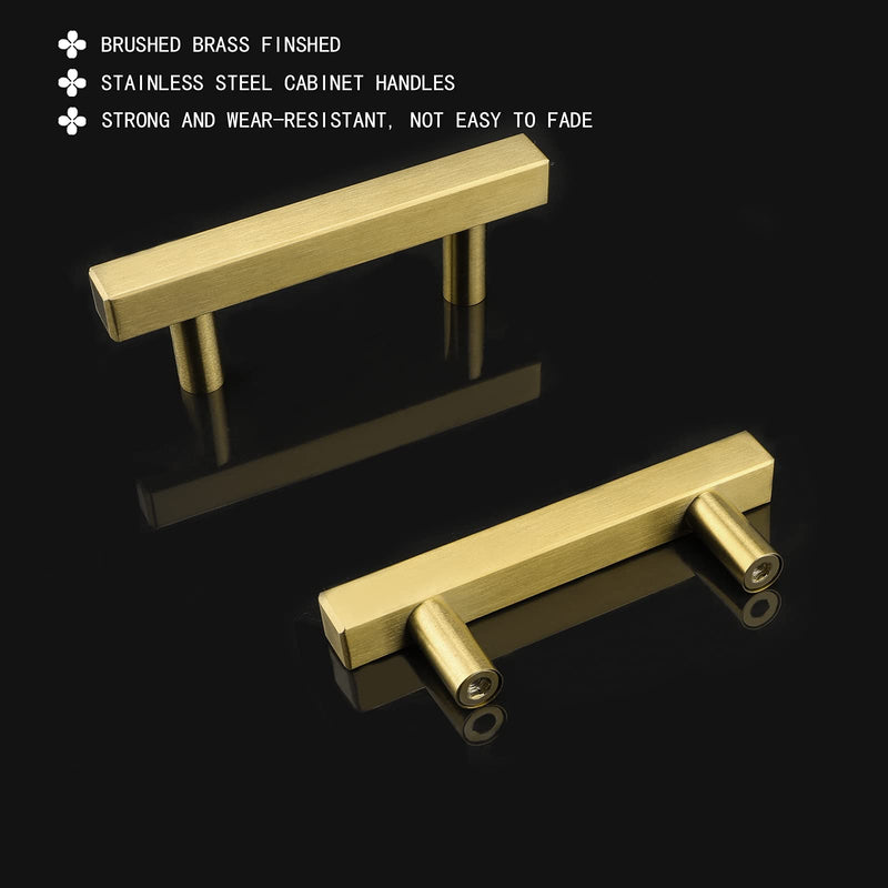 goldenwarm 10 Pack Gold Cabinet Handles 3 Inch Brushed Brass Drawer Pulls Brass Handles for Kitchen Cabinets - LS1212GD76 Gold Drawer Handles Dresser Drawer Pulls Gold Pulls, 5in Overall Length 3in hole centers