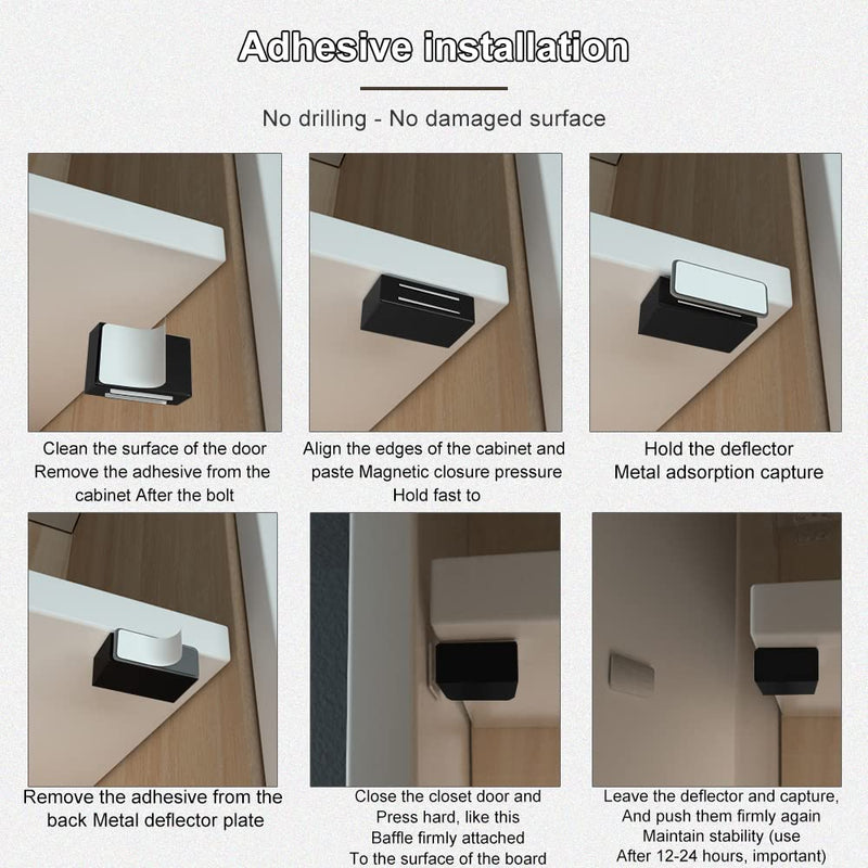 Magnetic Door Catches Self Adhesive Jiayi 8 Pack Cupboard Door Magnets Heavy Duty Cabinet Door Magnetic Catches and Latches for Kitchen Wardrobe Magnets Black Door Closers Magnet Closure Small-8 Pack