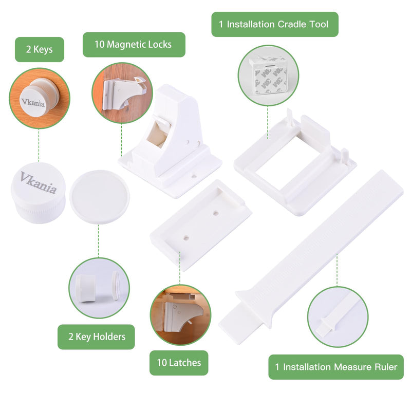 10 Pack Vkania Magnetic Cabinet Locks Baby Proofing - Baby Safety Latches for Drawers and Cabinets - Easy Installation No Drilling 10