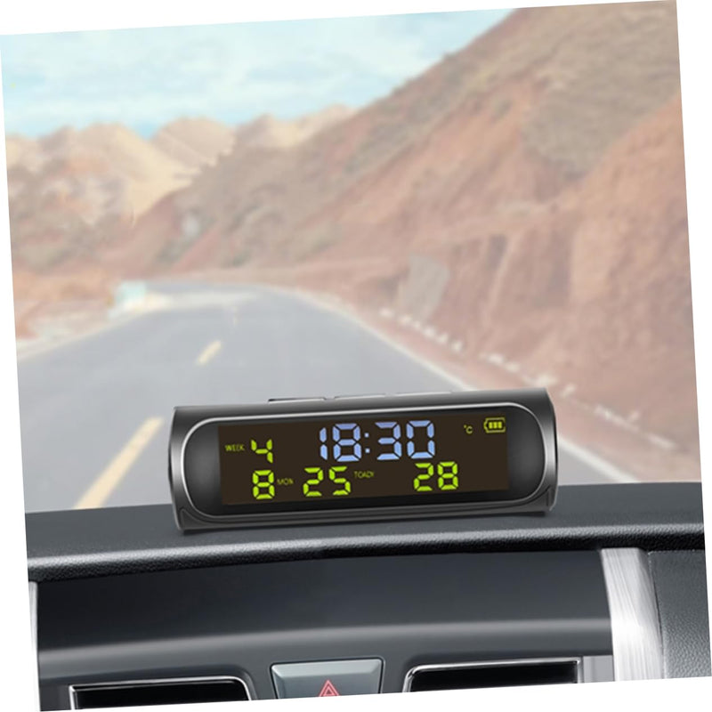 Solar Powered Car Clock Thermometer Digital Dashboard Clock with Temperature Display Date for Vehicles Essential Car Accessory for Accurate Readings