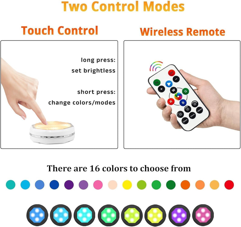 Under-Cabinet-Lights-Rechargeable-Puck-Light: LED Closet Lights with Changeable 16 Colors USB Charging Battery Lights with Timing,Dimmable Under Counter Lights for Kitchen Bedroom Rechargeable 3 pack White