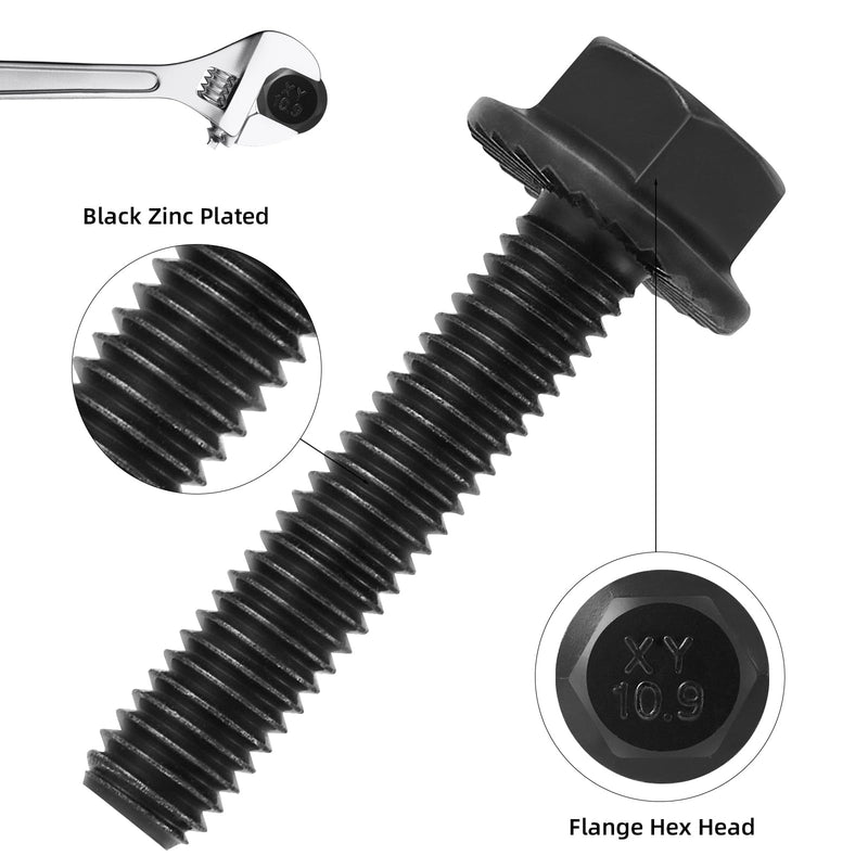 M8-1.25 x 30mm Flanged Hex Head Bolts,External Flange Hex Drive Screws,Class 10.9 Black Zinc Plated,Alloy Steel,Full Coarse Thread,Pump,Fix Car,DIY Project(20Pcs) M8x30mm