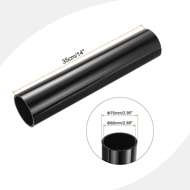 MECCANIXITY 3 Inch PVC Rigid Tube Round Pipe Hardware Tubing 68mm ID 75mm OD 350mm Black High Impact for Water Pipe Crafts Cable Sleeve 68mm x 75mm