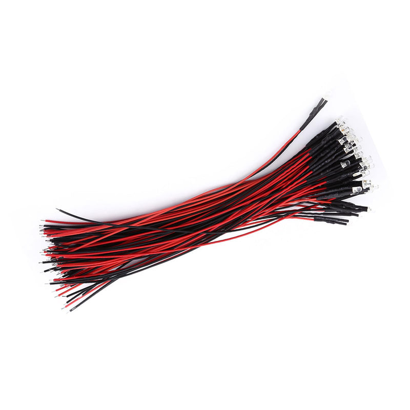 YWBL-WH 50Pcs LED Light Emitting Diodes DC 9-12V Pre Wired Water Clear LED Diodes Light (3mm Red) 3mm Red