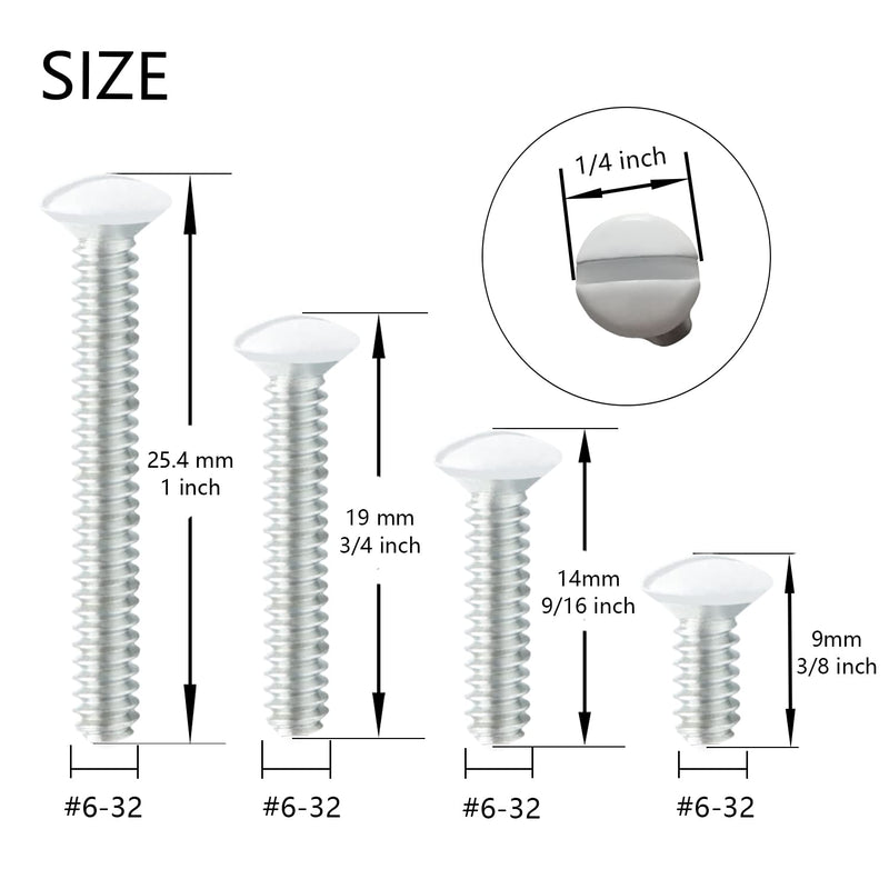 100 Packs Wall Plate Screws, Taezn Outlet Cover Screws 4 Length Sizes 6-32 Thread Switch Plate Screws Perfect Replacement for Wall Outlet Screws, Light Plate Screws, White Screws for Wall Plate, etc.