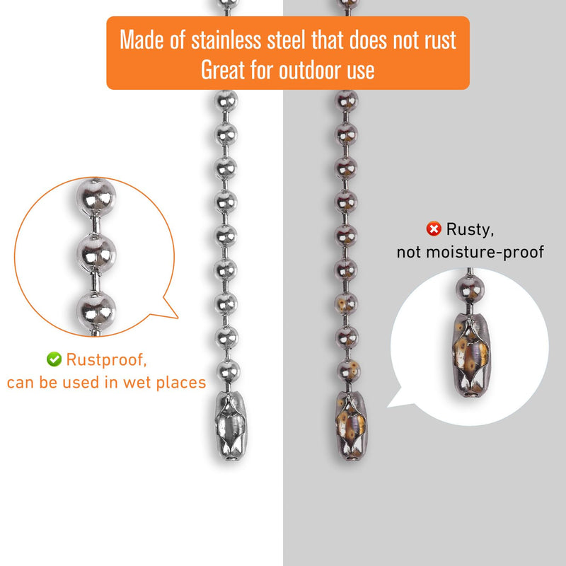 32ft length-304 Stainless Steel Ball Chain for Blinds & Shades with 10 Connectors, Fix or Replace for Broken Roller Shade Chain, Great for Vertical Window Blinds, Plumbing and Other DIY Applications