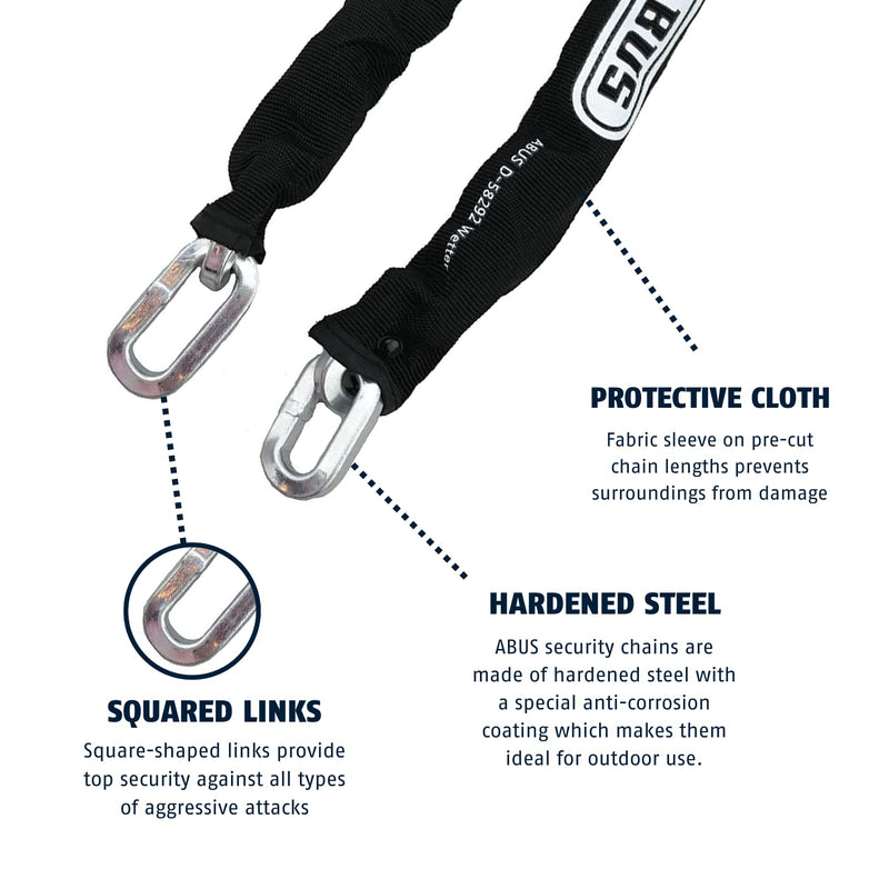 ABUS Hardened Steel 6KS 2 Foot x 1/4" Thick Square Security Chain for Bikes, Containers, Trailers, ATV's, Motorcycles and Personal/Industrial Property 2'