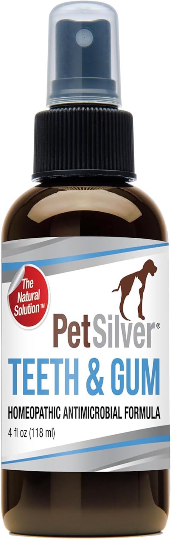 PetSilver Teeth & Gum Spray, Patented Chelated Silver, Natural Dog Breath Freshener, Cat and Dog Dental Cleaning without Brushing, Targets Tartar and Plaque, Dog Dental Spray, Made in USA, 4 oz. 1 Count (Pack of 1) - PawsPlanet Australia