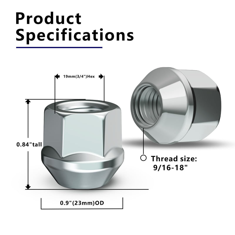 Gaemi 9/16 Open End Chrome Lug Nuts for Aftermarket Wheels,20Pcs 9/16 18 Lug Nuts Set,3/4" Hex 0.84” Height Conical Seat 60,Sliver 9/16"-18
