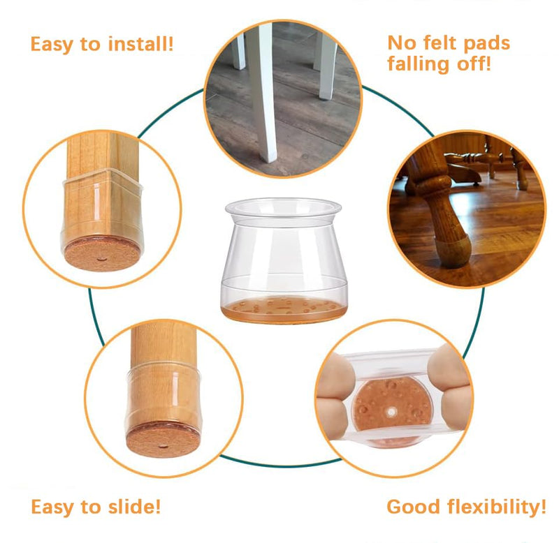Ansible 24 Pcs Chair Leg Floor Protectors, Silicone Felt Furniture Leg Pads Caps Covers for Hardwood Floors (fit:1.3''-2'') Universal L(Fit:1.3''-2'') Clear-24pcs