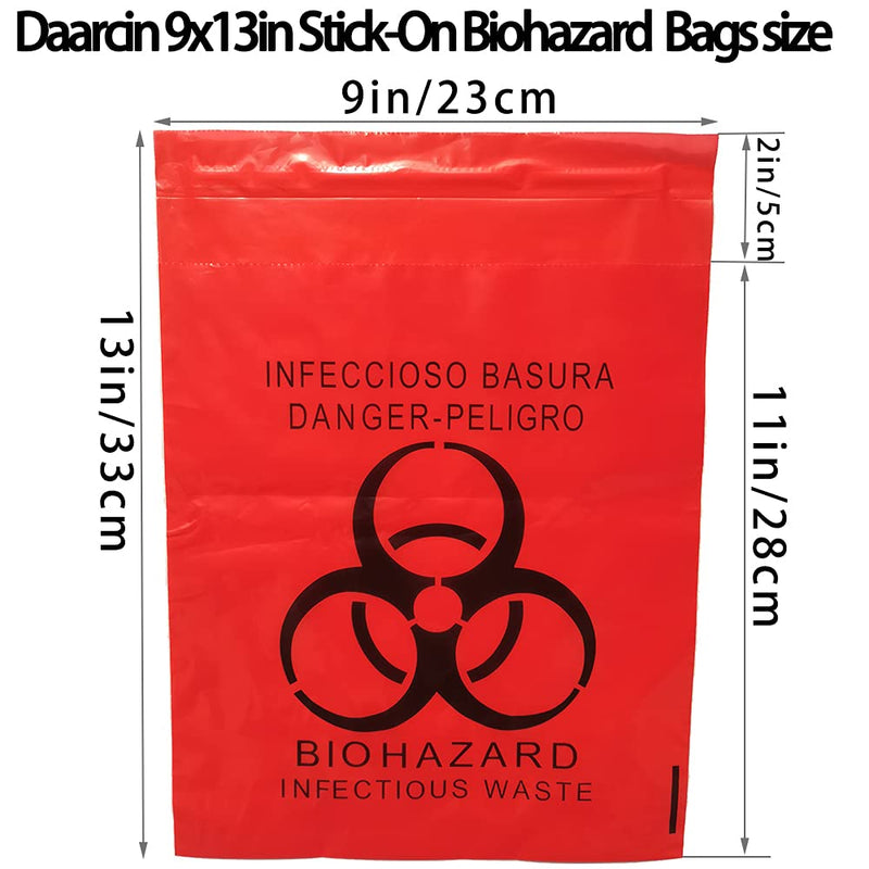 100pcs 9x13in/23x33cm Stick-On Biohazard Infectious Red Waste Bags 100pcs 9x13in/23x33cm