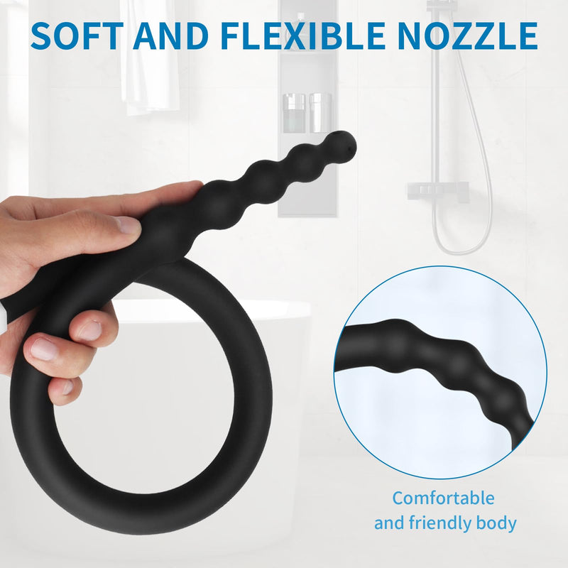 Shower Douche Nozzles , 4 Holes Water Spray Comfortable Silicone Nozzles Attachment, Reusable Shower Hose with on/Off Control Valve and Shower Hose