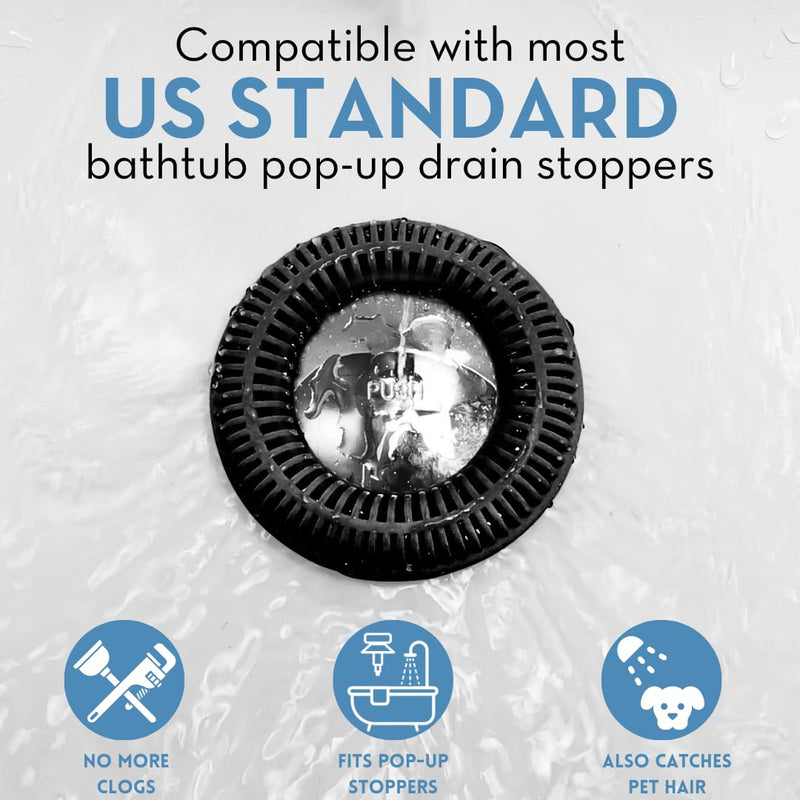 TUBRING The Ultimate Tub Drain Protector Hair Catcher/Strainer/Snare (Black) Black
