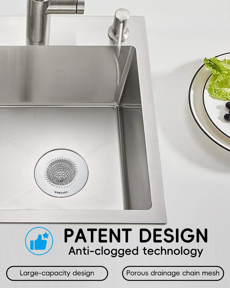 Kitchen Sink Drain Strainer, Flippable Mesh Sink Strainer, Wokdada 304 Stainless Steel Sink Screen, Easy Clean Large Basket Strainer, Anti-Clog Garbage Disposal Cover Fit for Standard 4-1/3 Inch Drain Silver-1 Pack