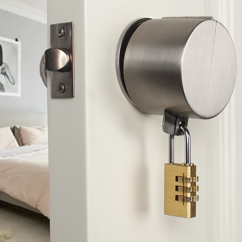 Door Knob with Lock，Without Drilling Door Handle Lock，from Outside Prevents Turning of Door Knob and Access to Keyhole,for Apartment Evictions，Childproof (Stainless Steel with Padlock) Stainless Steel