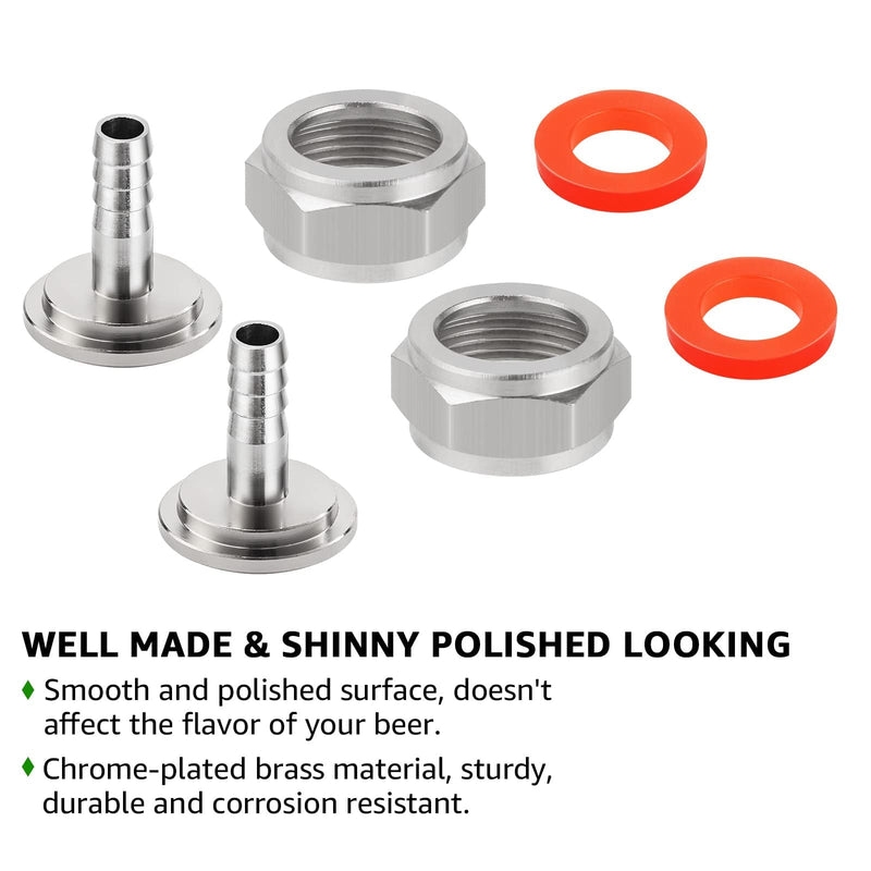 Keg Coupler Barb Connector 1/4'' Beer Barb G5/8 Thread Hex Nut 3/16 Beer Line Connectors with Clamps Keg Coupler Parts Beer Keg Coupler Fitting for Sankey Keg Couplers-4 Pack 4pcs